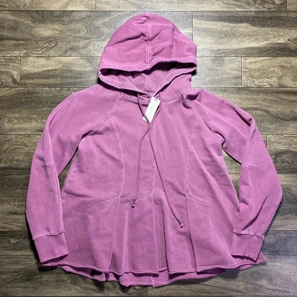 Anthropologie Pilcro Flynn Hoodie Women's Medium Raspberry Pleated French Terry - Picture 2 of 9